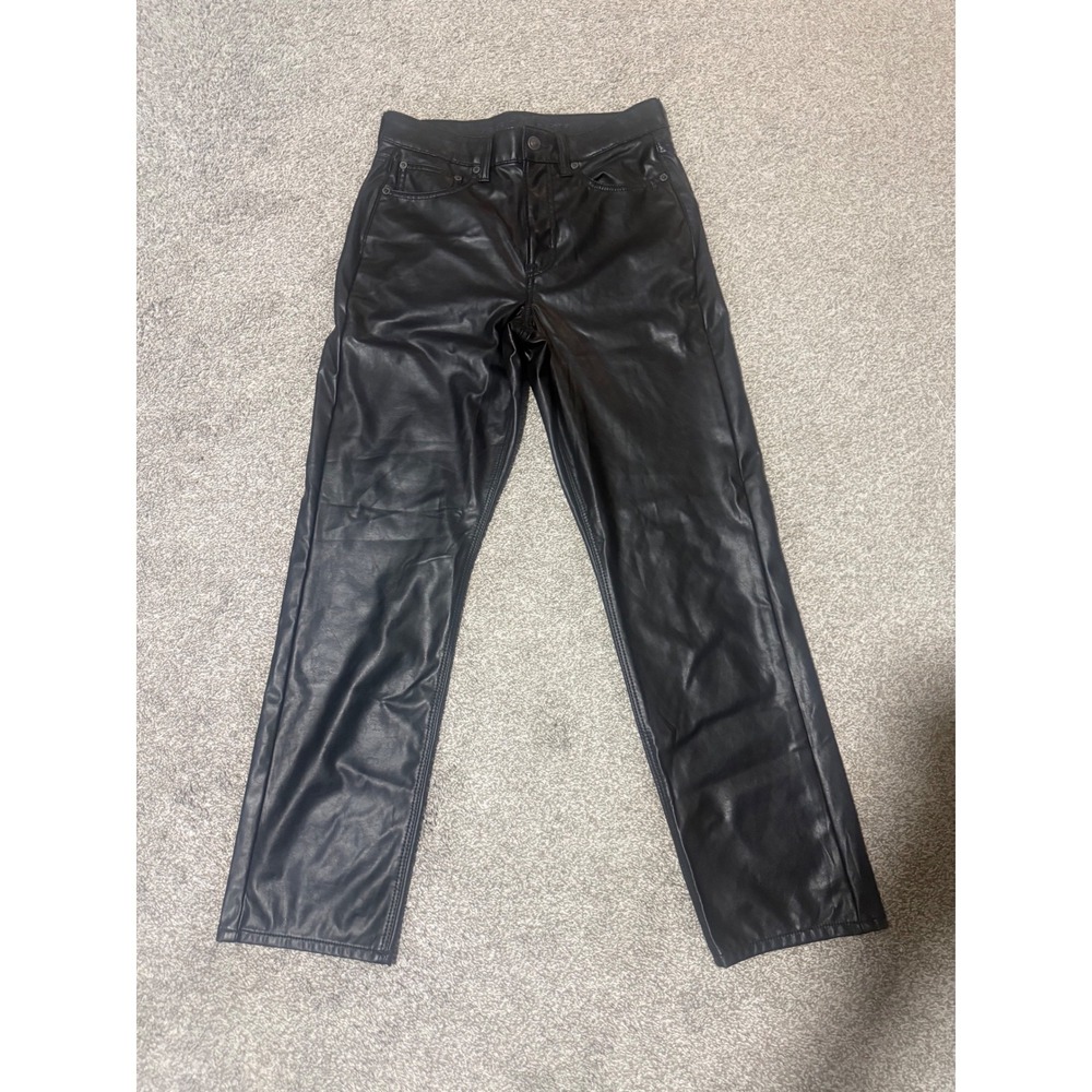 American Eagle Womens Black Faux Leather Stretch Straight Leg Pants 6 Short NWT
